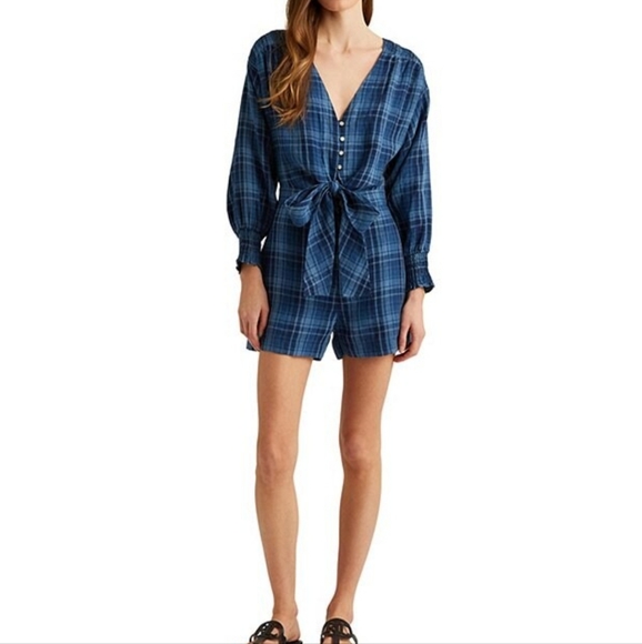 Lauren Ralph Lauren Plaid Tissue Linen Romper - Picture 1 of 14